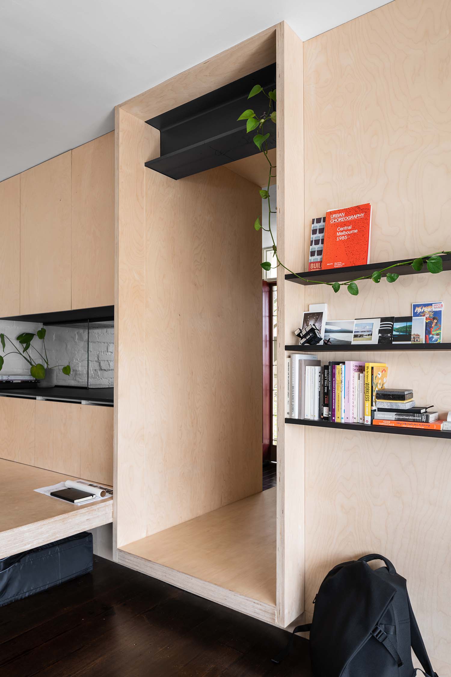 plywood detail Micro Apartment / Existenzminimum / Douglas Wan 